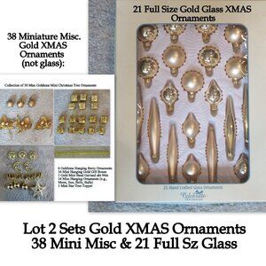 59 Pc Gold XMAS Ornament Set: 38 Small Ornaments & 21 Full Size Glass Ornaments